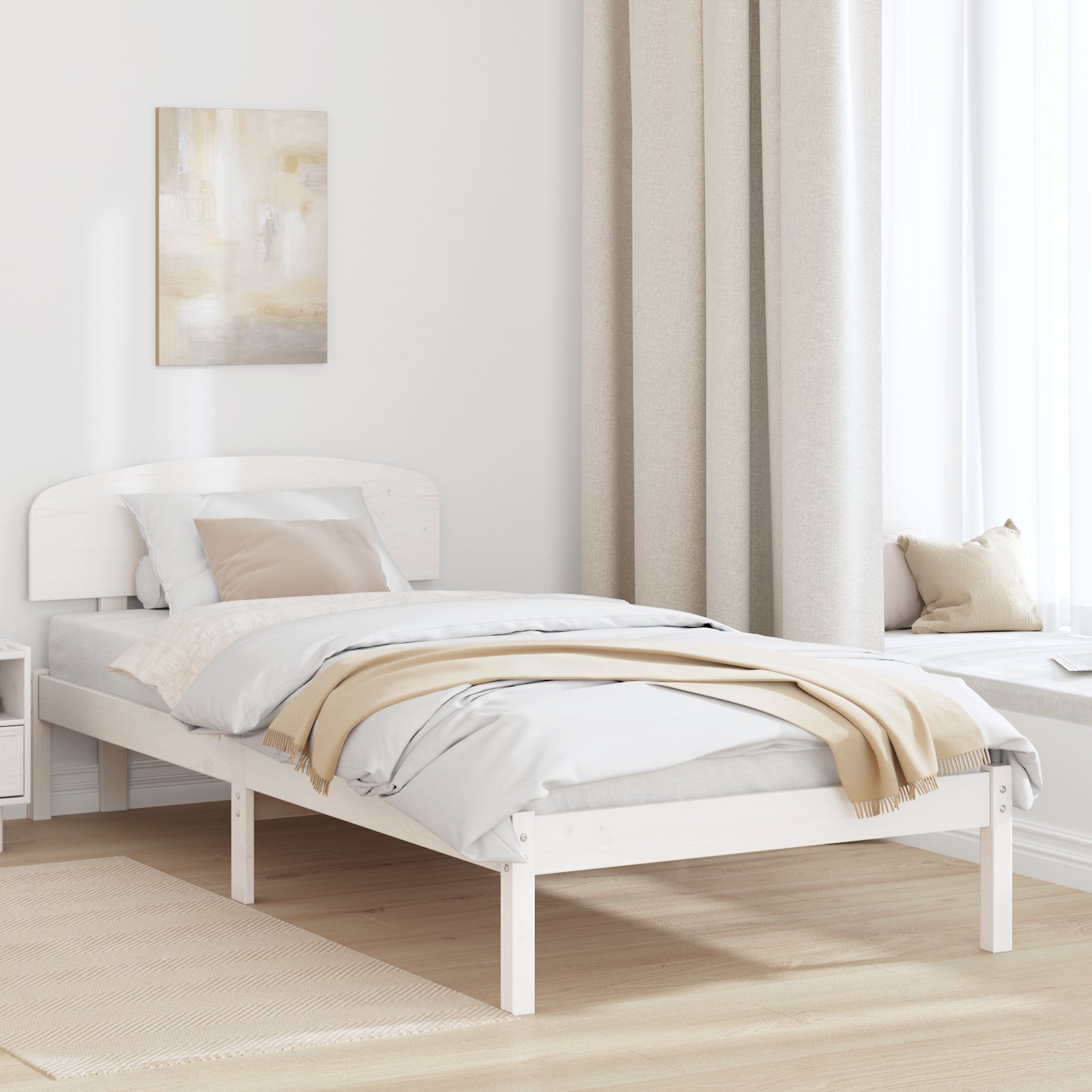 Ramka łóżka Z zagłówkiem Biały 90 x 200 cm Lite drewno sosnowe vidaXL