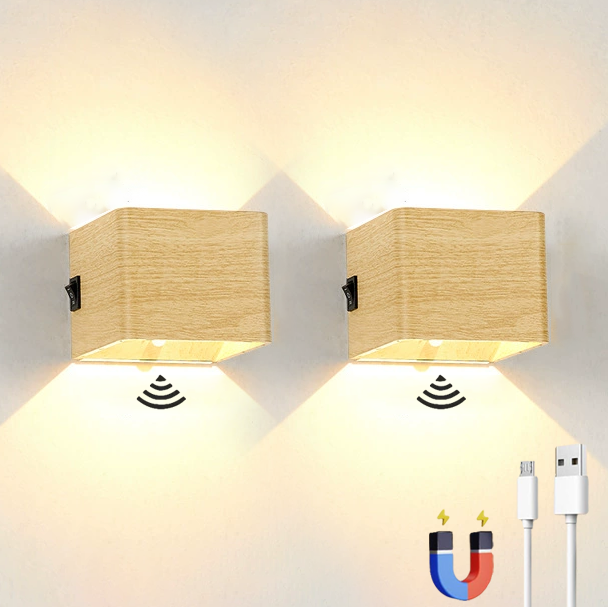 Zestaw 2 ładowalnych kinkietów LED z czujnikiem ruchu, bezprzewodowa magnetyczna lampa ścienna, 2 tryby oświetlenia