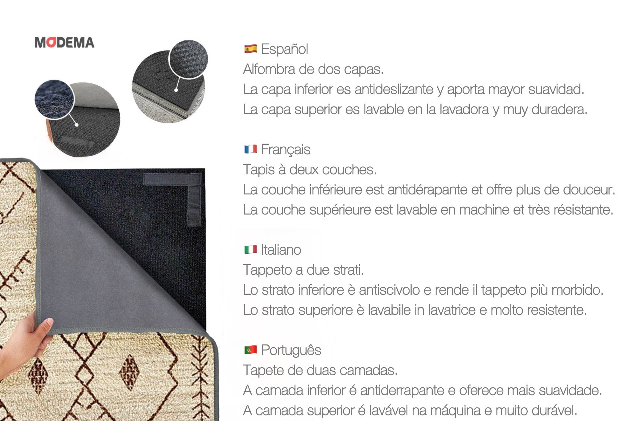 MODEMA - Tappeto lavabile in lavatrice, fondo antiscivolo, tappeto per corridoio 100x300cm Melilla Beige - 5