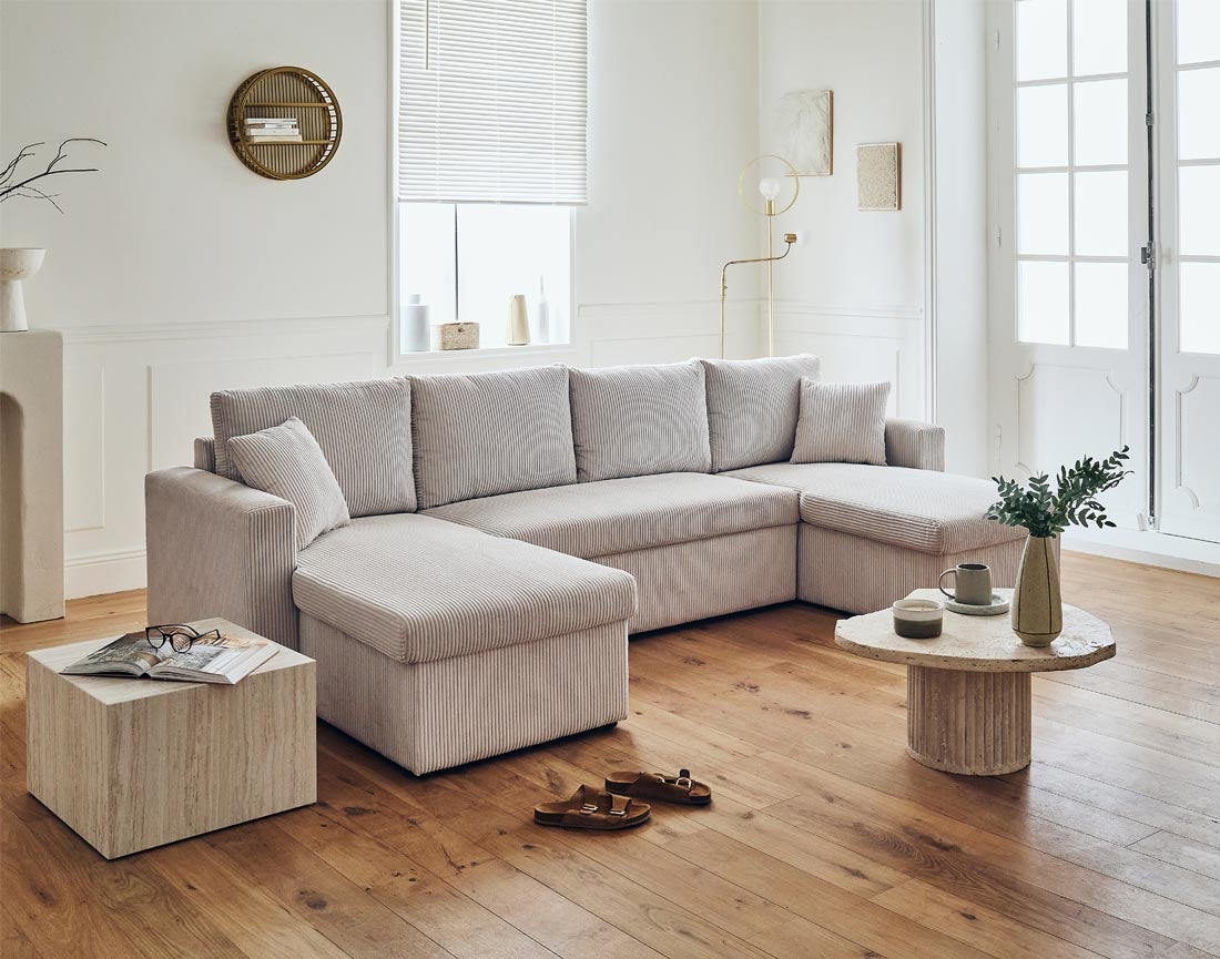 Canapé panoramique 7 places En U en Velours côtelé Beige - CYRUS - Best Mobilier - 5