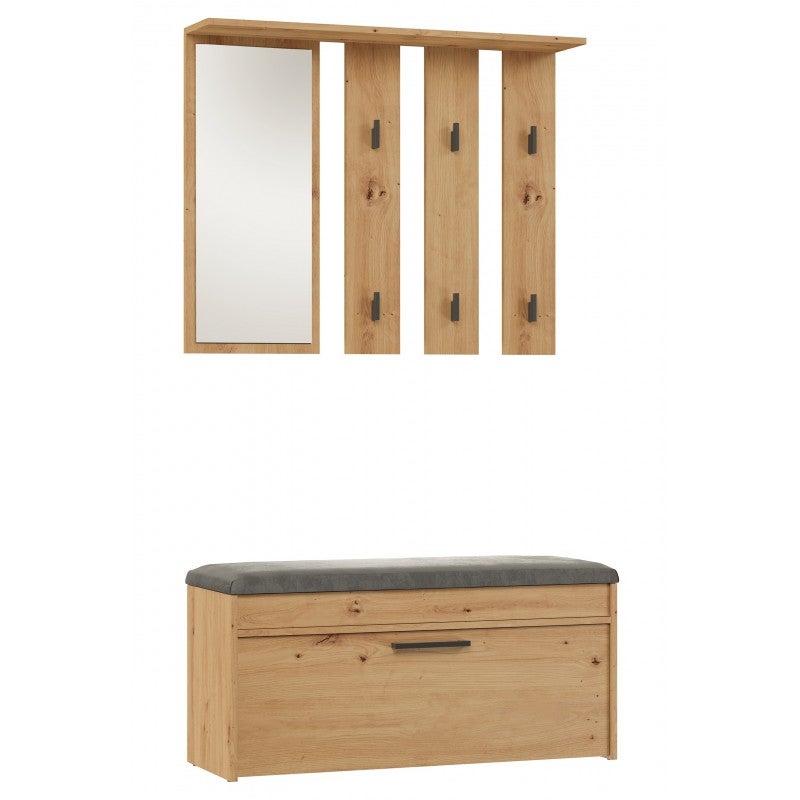 Set guardaroba con panca contenitore imbottita, moderno appendiabiti
