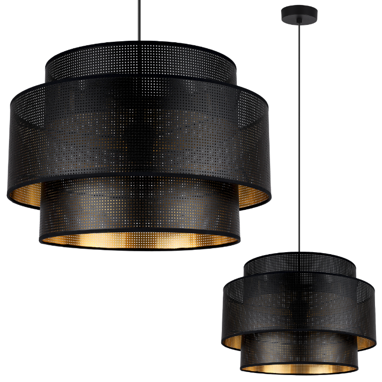 Lampă suspendată de tavan Light Home LH Asti Trio 1x E27 60W abajur plasă 45cm negru/auriu bază neagră