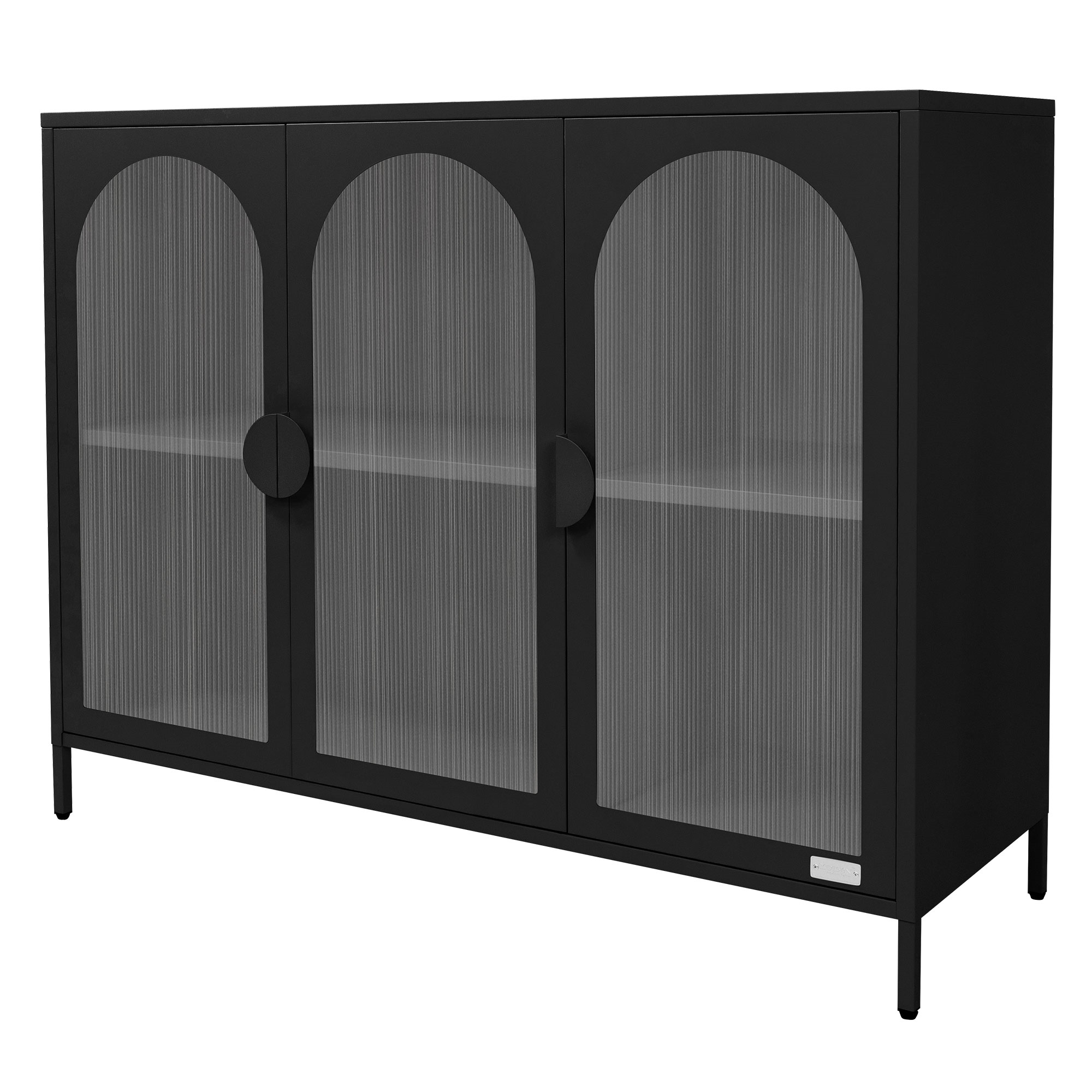 ML-Design metalowa witryna czarny 120x93x40 cm nowoczesna szafka kredens do salonu i jadalni 3 drzwi 4 półki regulowane nóżki industrialna