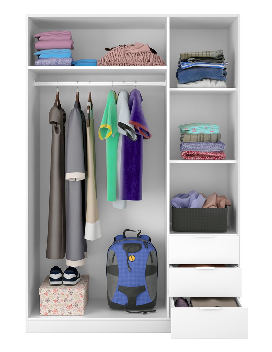 Armoire avec 3 portes et 3 tiroirs coloris Blanc en mélamine - Dim: 180 x 121 x 52 cm - 3