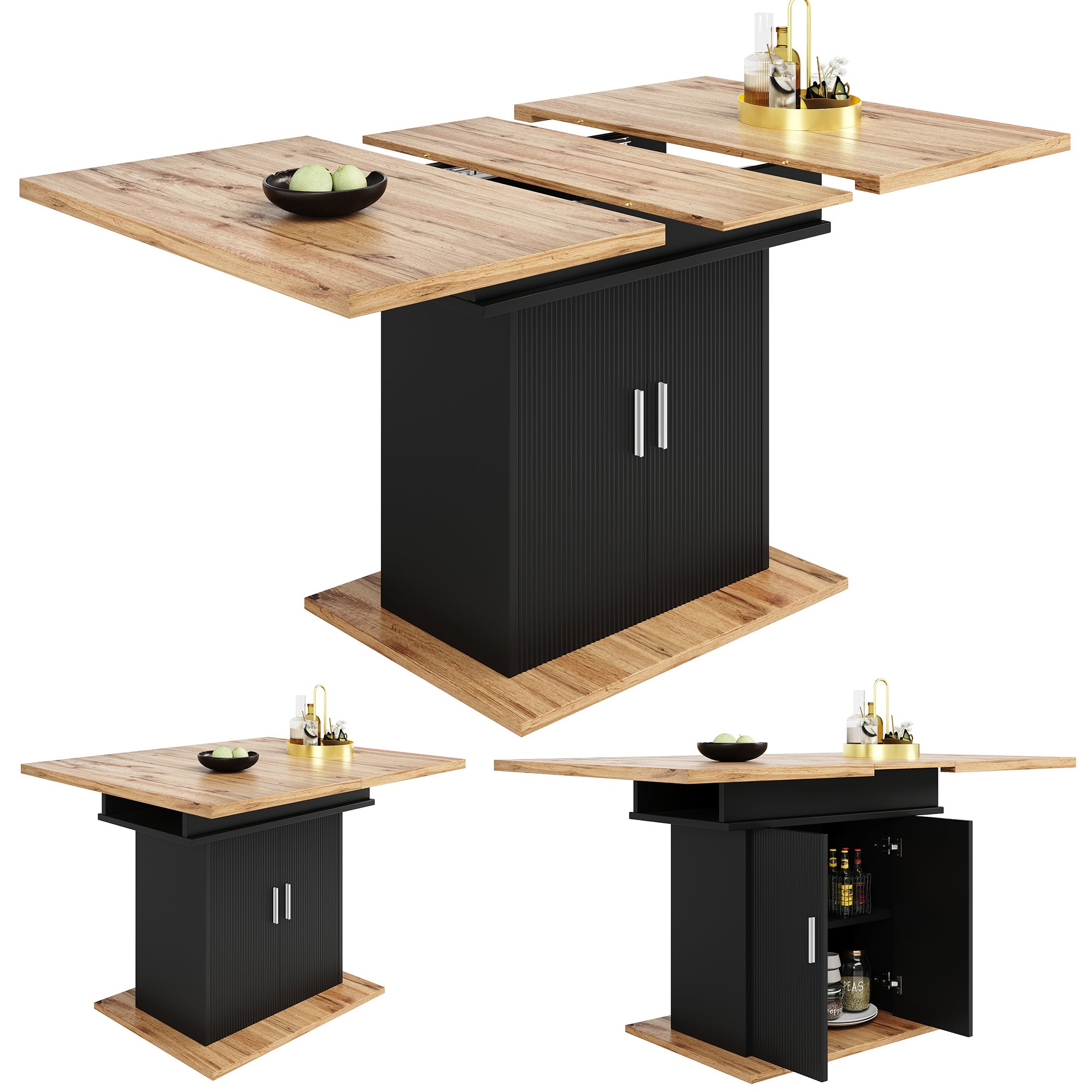 Table à manger estensible 4 à 6 couverts avec 2 portes - 110/140 x 70 x 76 cm - Bois MDF - pour cuisine et salon - Naturel - 6