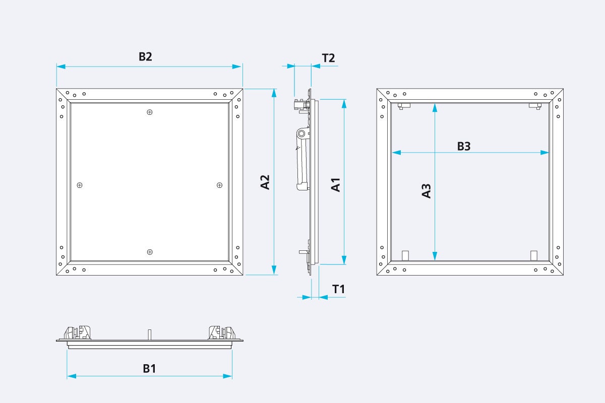 Porte d'inspection/ Trappe de visite FETNova 200X200 mm | Plaque yeso intégrée H2, 12,5 mm | Implantation au mur et techno | Unité de vente : 1 - 5