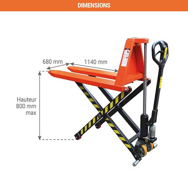 Transpalette levée haute à fourches 1140x680mm - Capacité 1500kg - Maintient de palette en hauteur - Palettisation - JL6815 - 2
