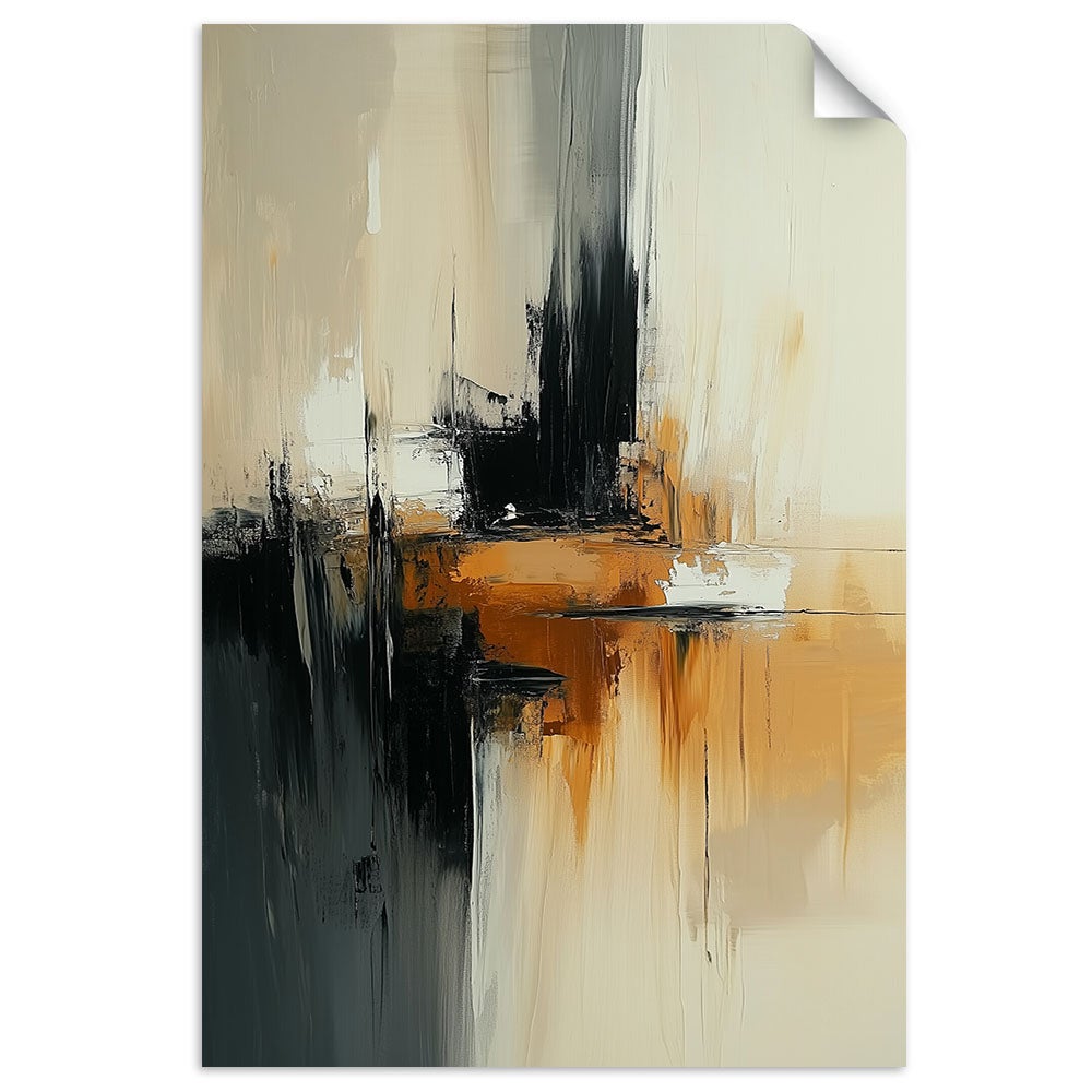 Plakaty samoprzylepne do salonu sypialni, Abstrakcja beżowy pomarańczowy czarny 90x130