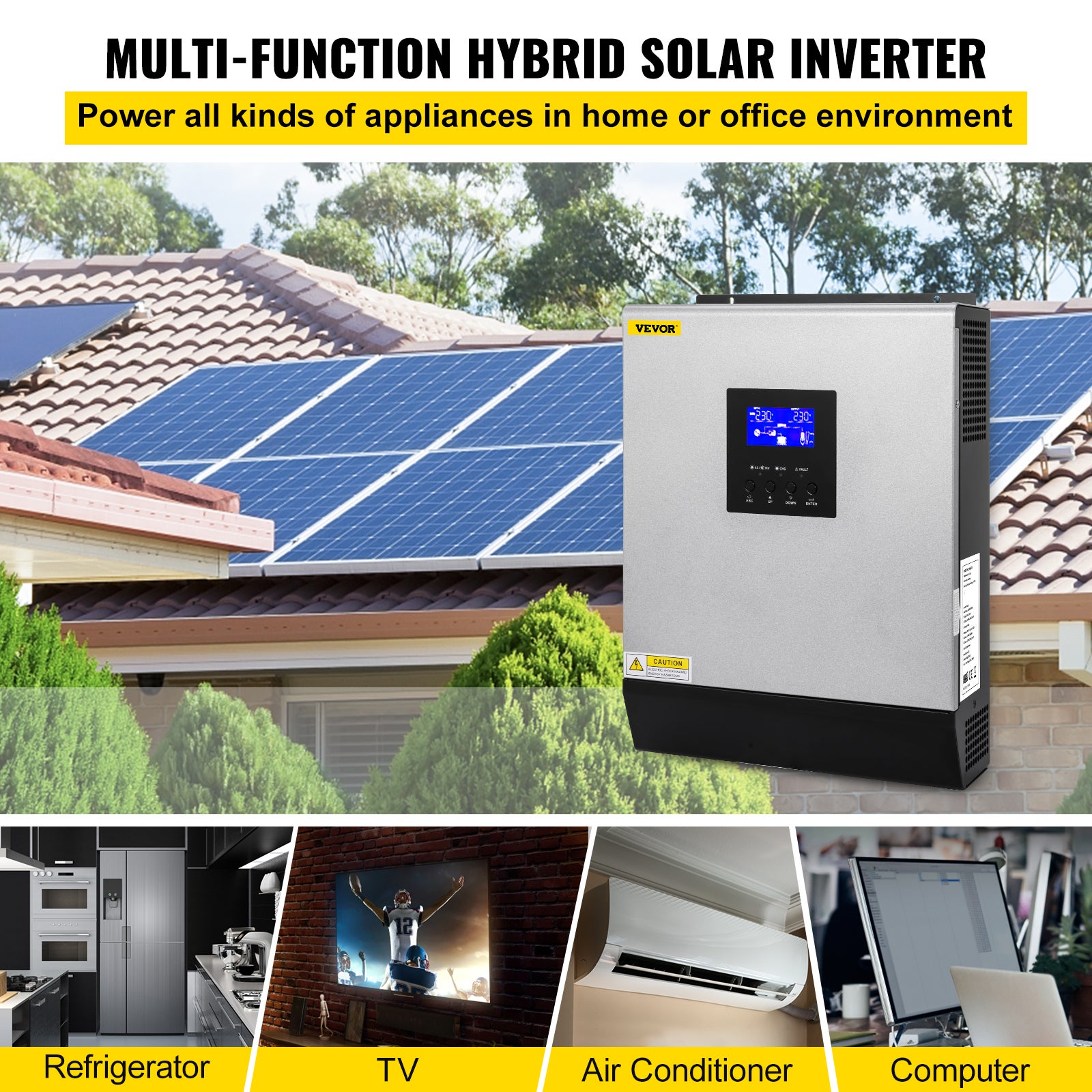 Onduleur Solaire Hybride VEVOR 3000VA 2400W avec Affichage LCD Convertisseur Pur Sinus PWM DC 24V à AC 230V pour Tubes Ventilateurs Réfrigérateurs - 2
