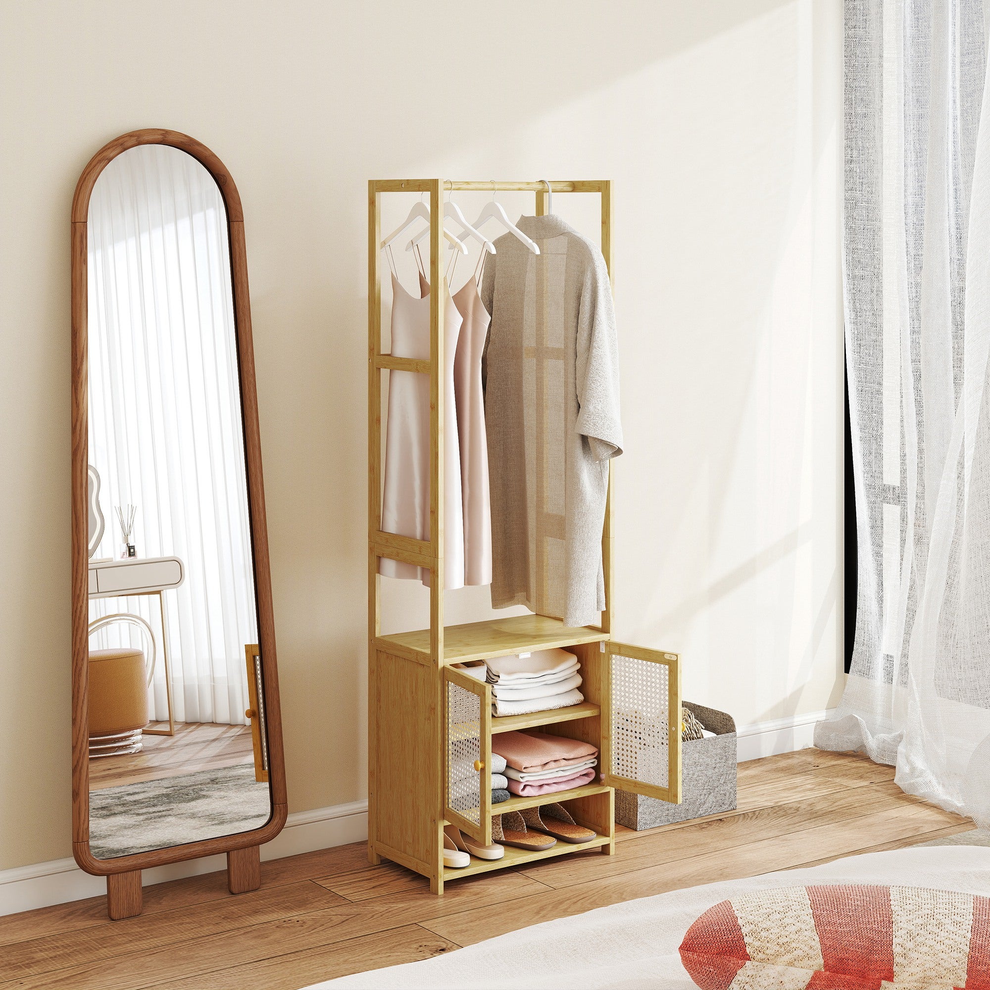 Porte-manteau vestiaire avec meuble à chaussures et penderie - Étagère ...