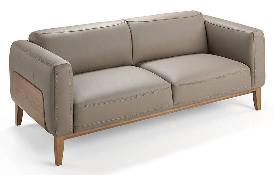 Sofá de 3 plazas en piel de topo con patas de pino Kina Cuir Piel vison ...