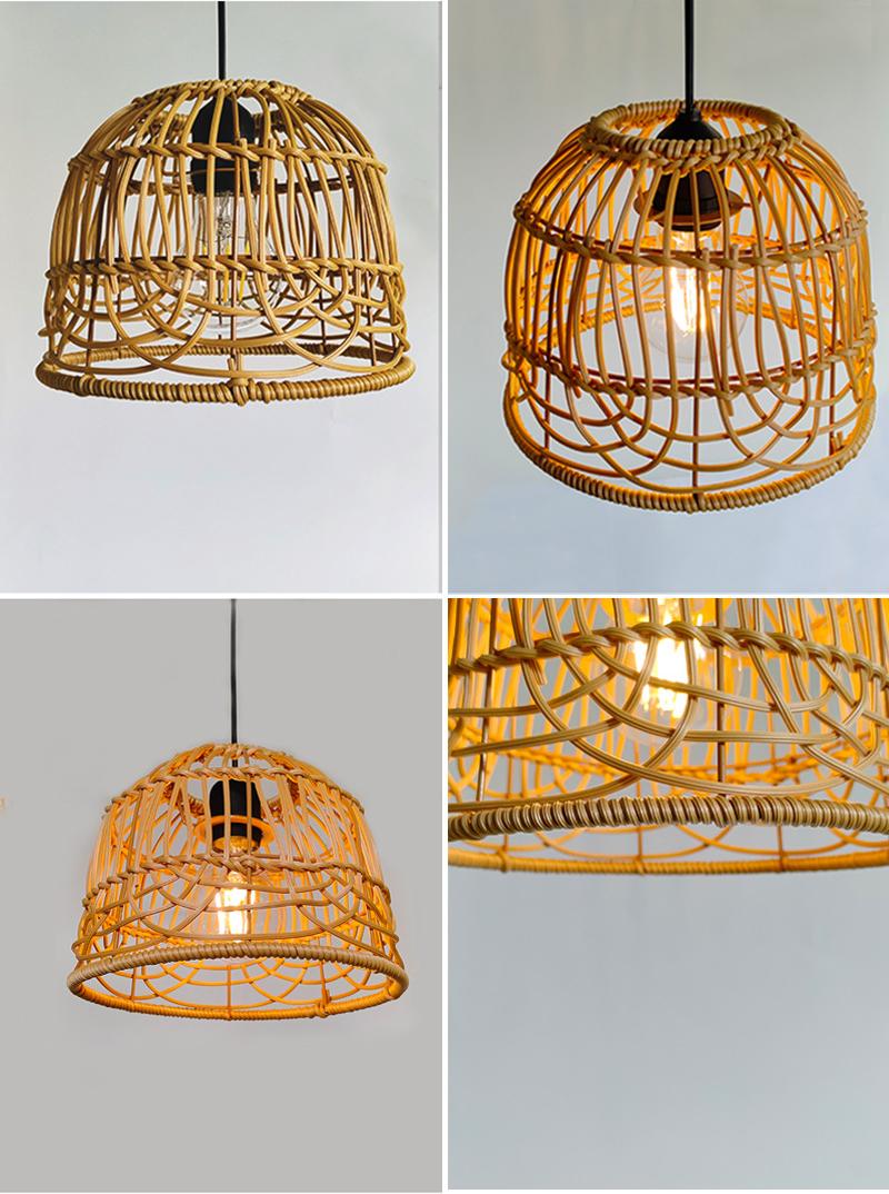 Lampadario in rattan - lampadario da esterno bohémien portatile, attacco E27, lampadario in rattan intrecciato artigianale, con telecomando - 3