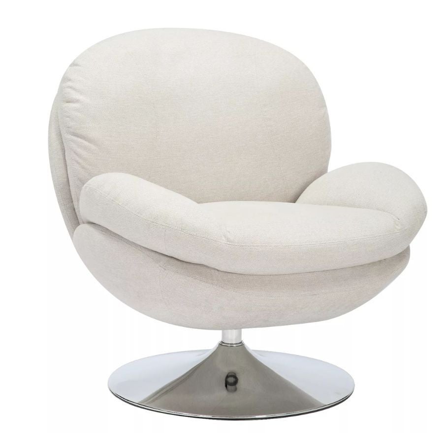 Fauteuil pivotant crème en tissu avec pied rond chromé Noche | Leroy Merlin