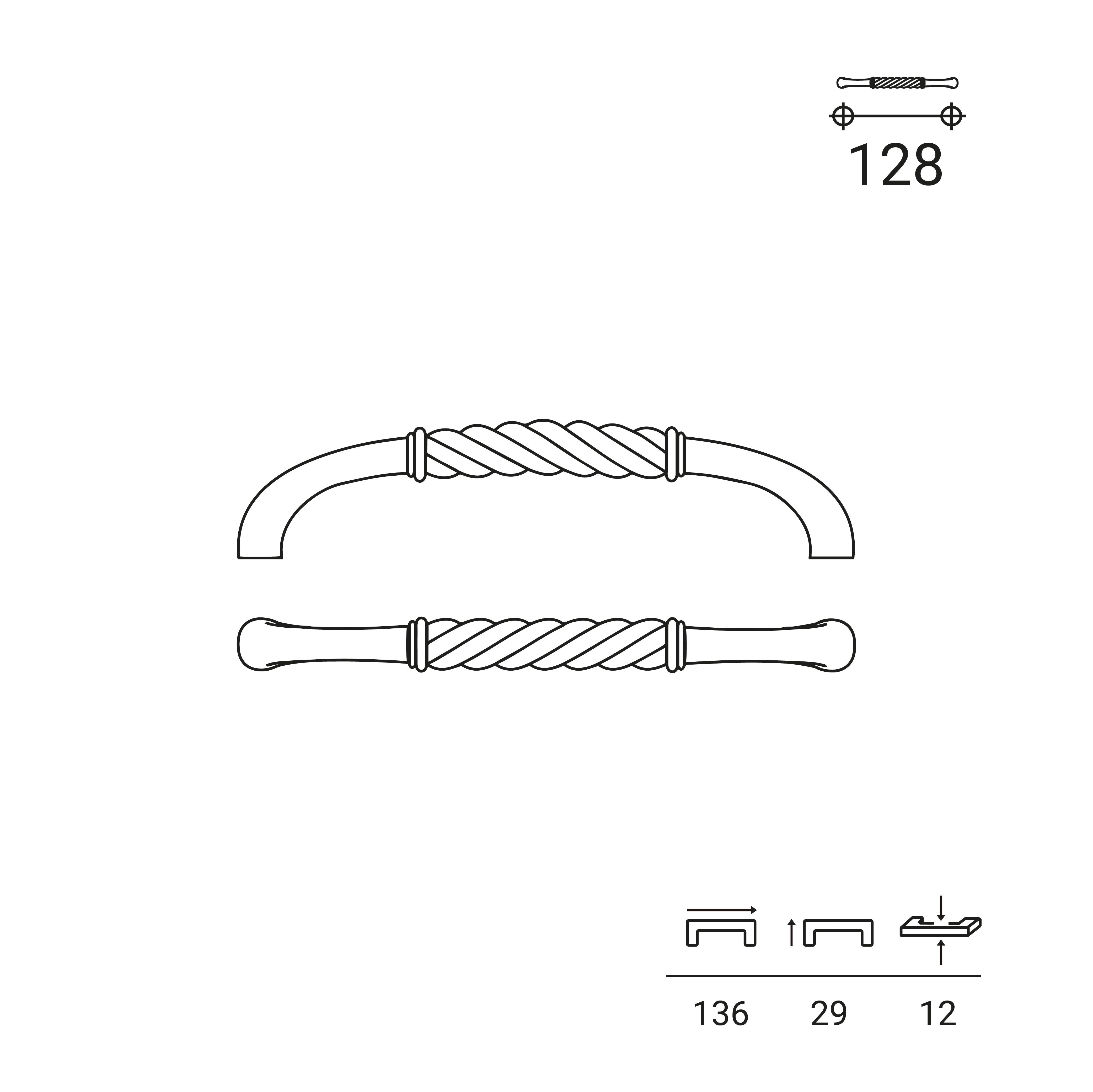 Puxador para móveis | Estilo Clássico | Fabricado em Zamac | Acabamento Preto Fosco | Distância entre pontos: 128 mm | Medidas 136*12*29mm | Sistema - 4