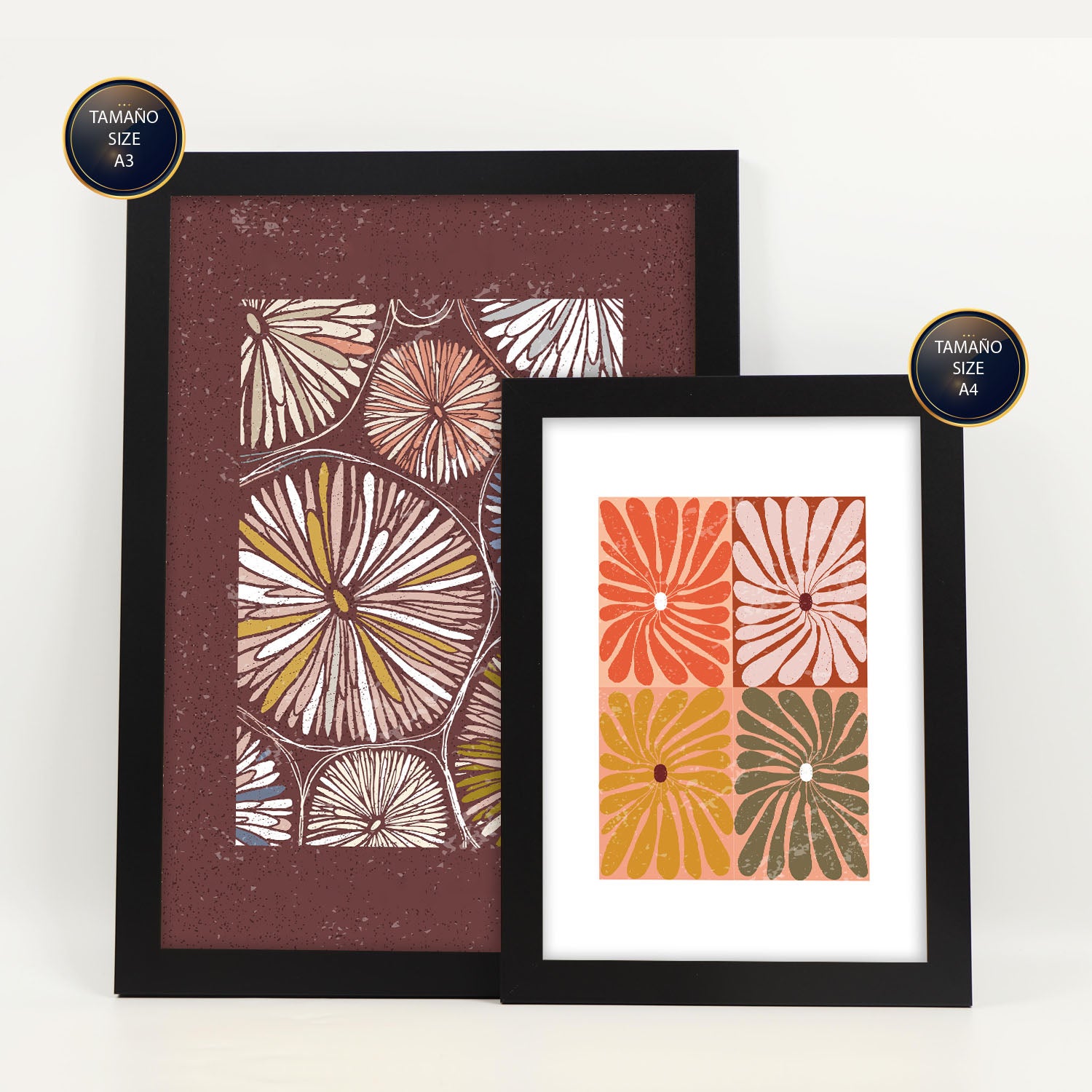Nacnic Ensemble 6 Impressions De Pétales Dans De Style Ethnique Cadre Décoratifs Pour Votre Chambre Maison Impression A4 A3 Avec Des Cadre Noir - 2
