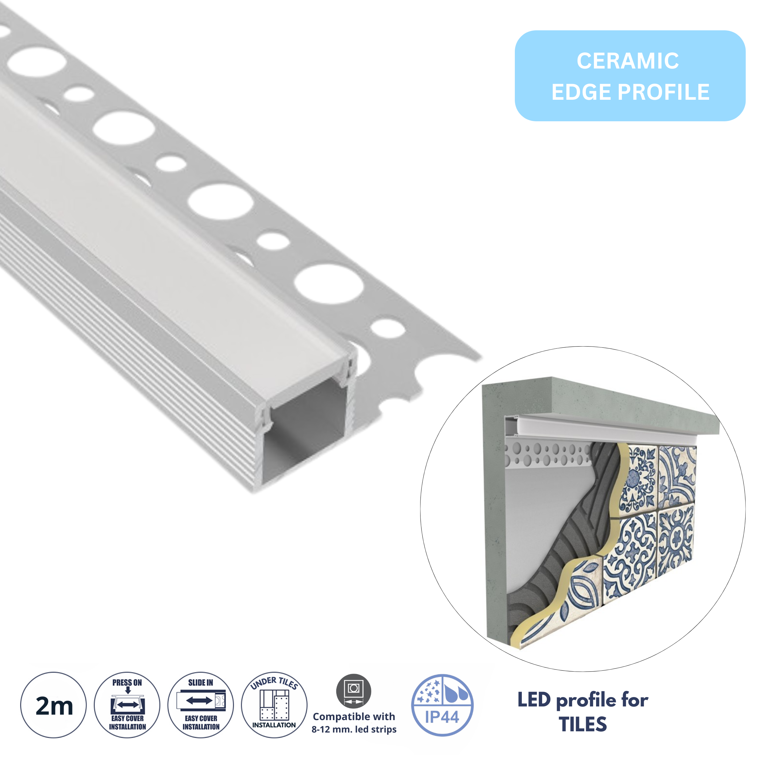 Eurekaled Aluminium Profile Recessed 2 M, Concealed In Plasterboard, For LED Str