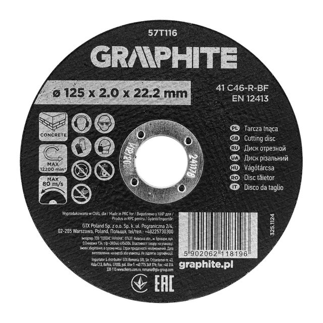 Tarcza tnąca, korundowa do betonu 125 x 2.0 x 22.2 mm, 41 C46-R-BF GRAPHITE