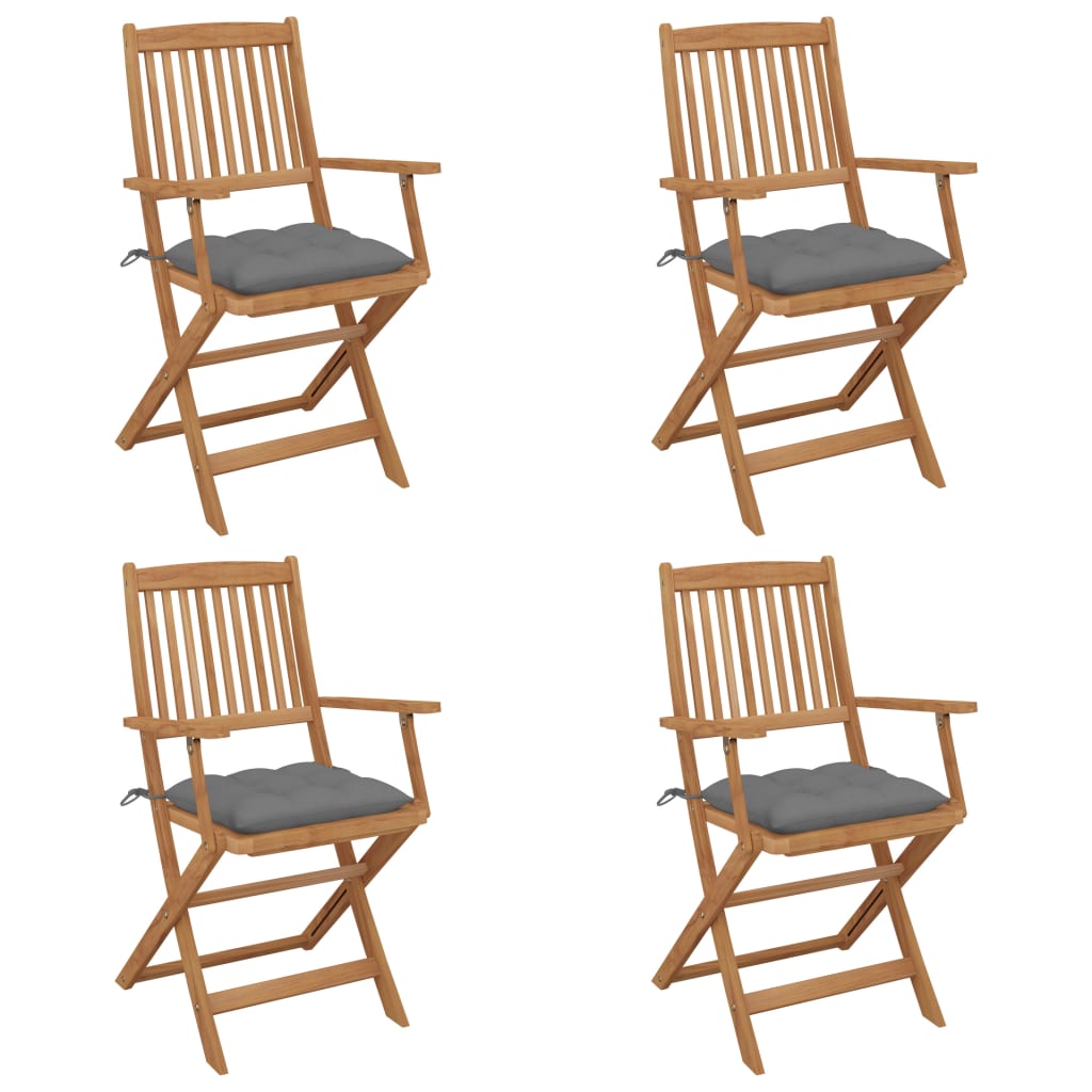 Chaises pliables de jardin 4 pcs avec coussins Bois d'acacia - 2