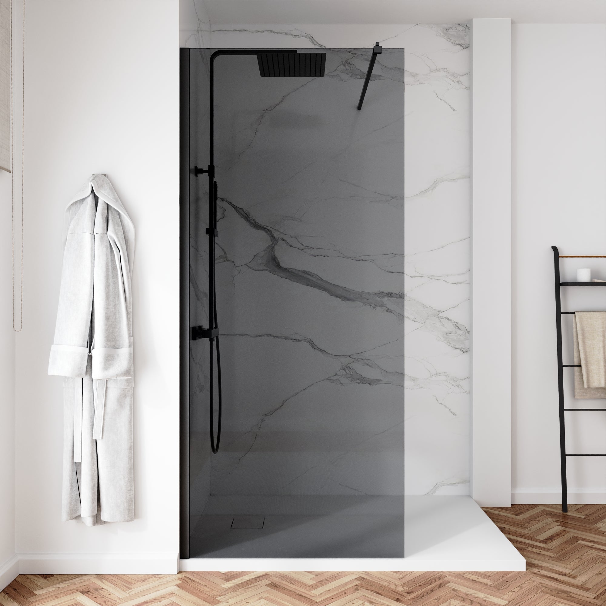 Paroi de douche à l'italienne 100 cm, verre fumé 8 mm anti-calcaire, h200, profilé noir | Keros - 2