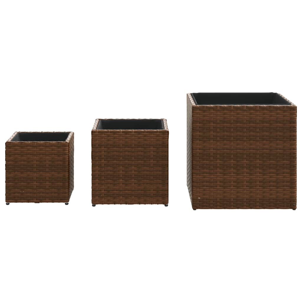 Jardinière bac lit surélevé plantes fleurs jardin terrasses d'extérieur 3 pcs résine tressée marron 02_0038886 - 2