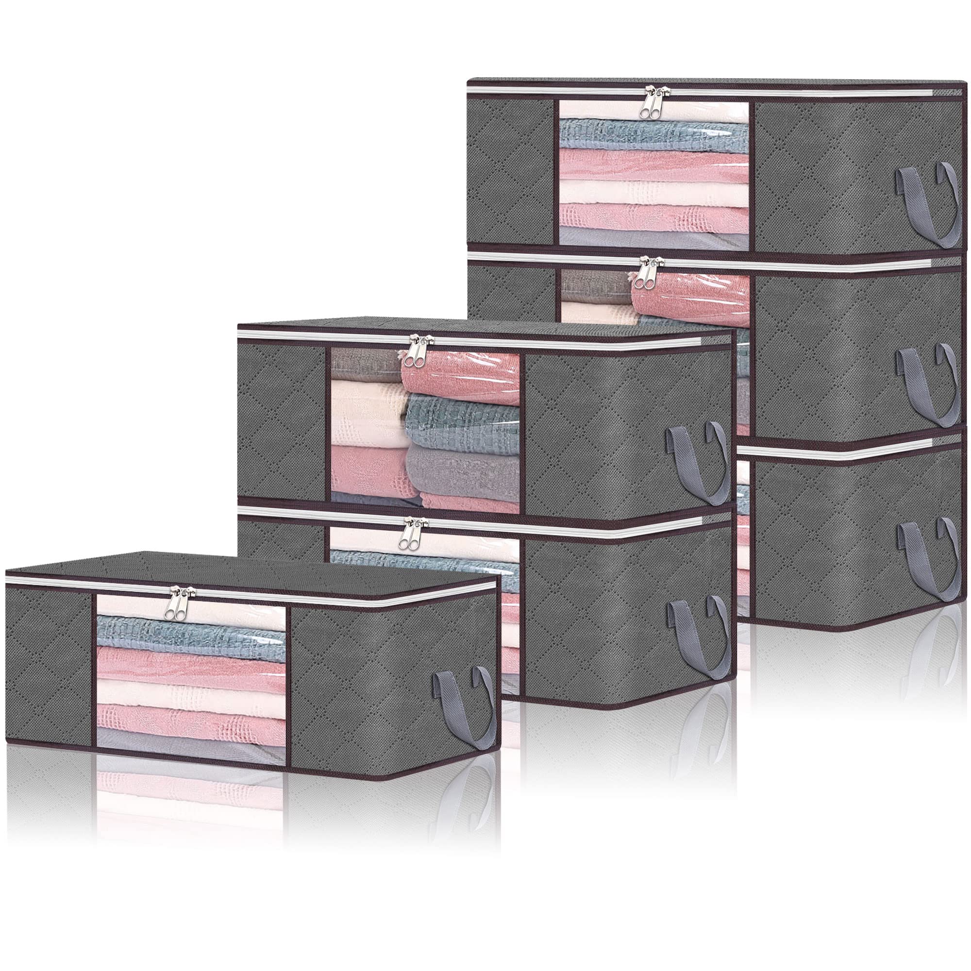 Sac De Rangement Vetement Lot De 4, Grande Non-Tissé Sac De Rangement Sous Lit Avec Poignée Pour Couette Vêtements édredons Couvertures Oreillers Jouets, 60 X 40 X 35 Cm, Gris-Fei Yu