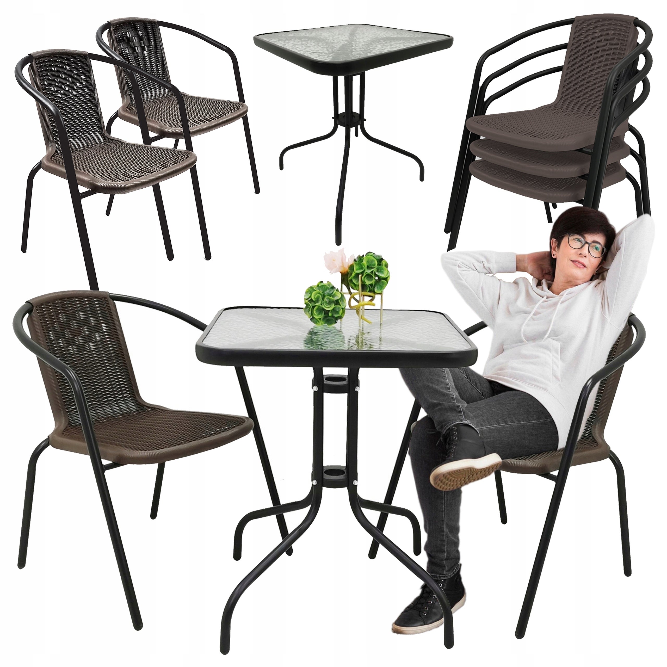 Zestaw mebli ogrodowych taras balkon stół 60x60 + 2 x krzesła Loretto brąz