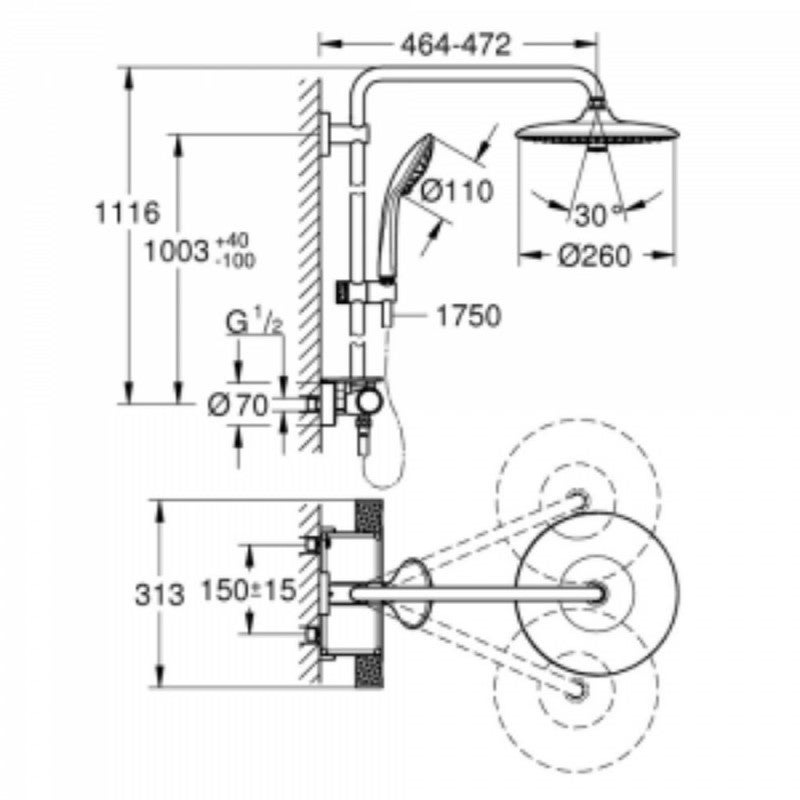 Colonne de douche thermostatique GROHE Vitalio Joy System 260 - 2