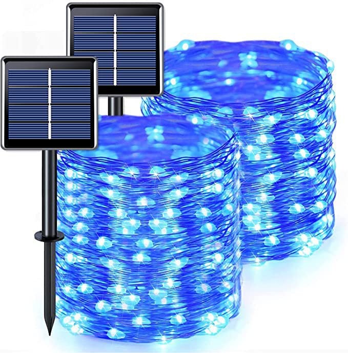 Zewnętrzne lampki solarne, przewód miedziany, wodoodporne, 22 m na lampkę, 200 niebieskich diod LED