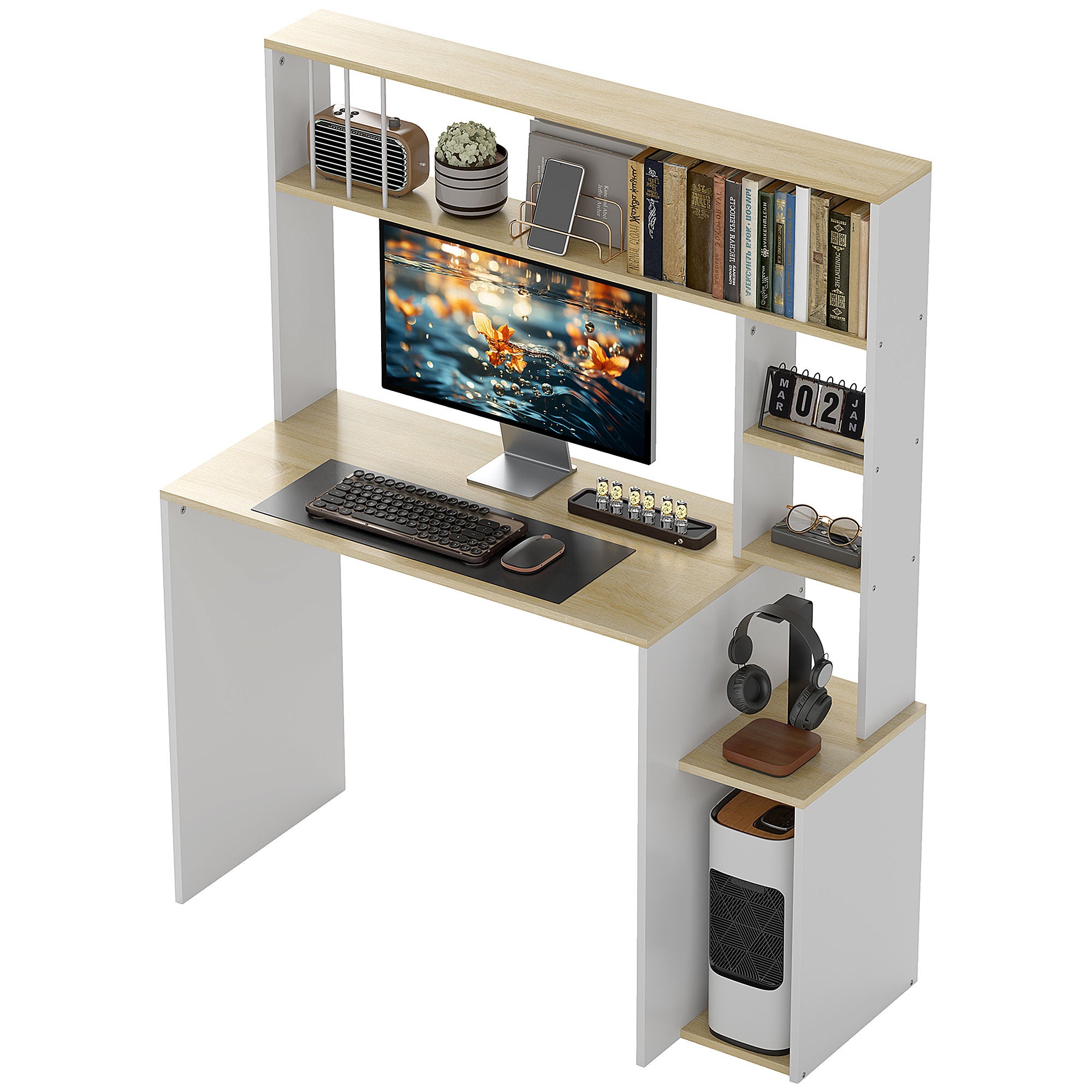 HOMCOM Scrivania Moderna per PC con Libreria, Scaffale e Porta CPU ...