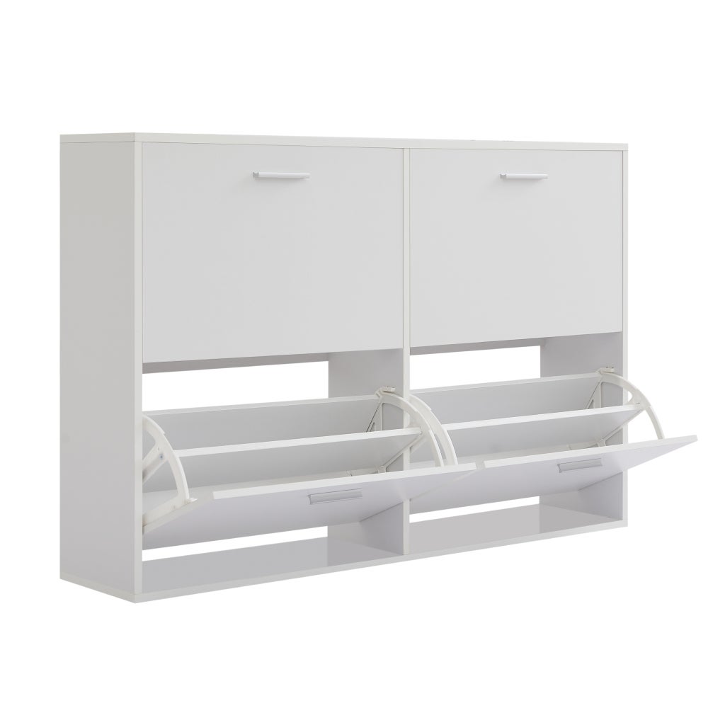 CASABEL Meuble à Chaussures 4 Abattants - Armoire à Chaussures Design - Meuble de Rangement Entrée 24 Paires - Blanc - 9