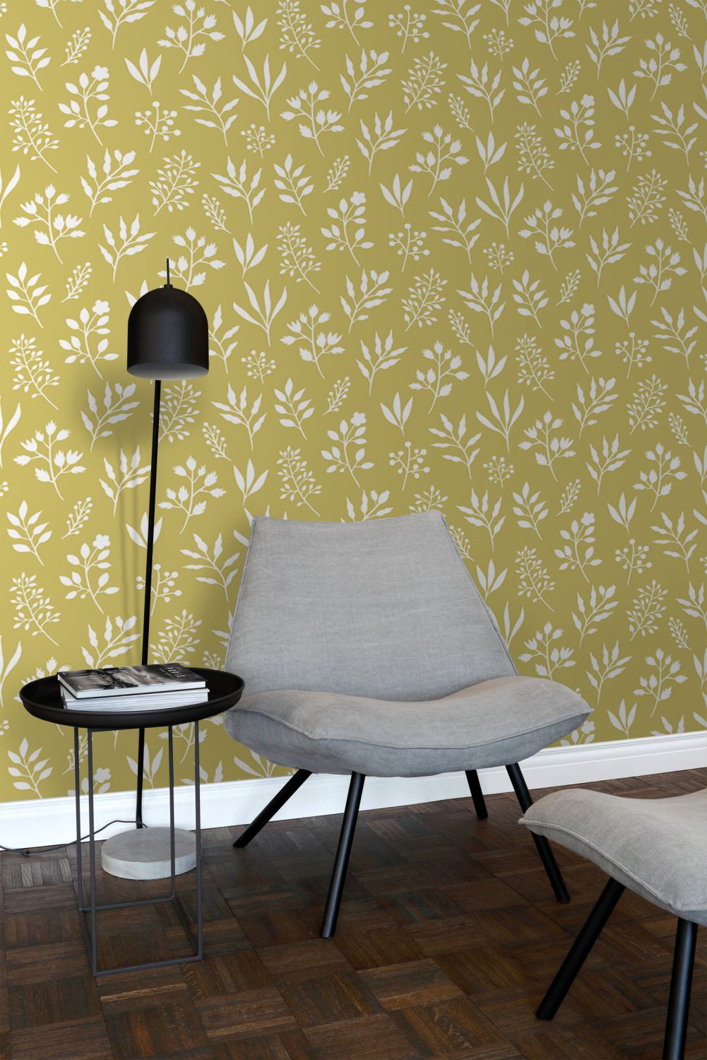 Papier peint fleurs au style scandinave jaune ocre - 53 cm x 10.05 m - ESTAhome - 7