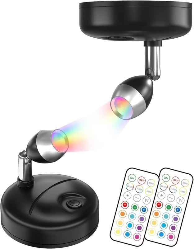 Reflektory LED RGB zasilane bateriami z pilotem, małe reflektory wewnętrzne, 12 diod RGB + białe światło do witryn sklepowych, posągów artystycznych,