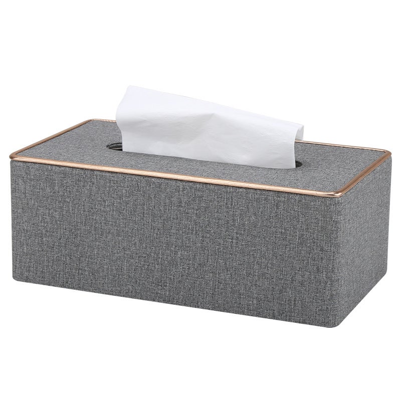 Skórzane pudełko na chusteczki, prostokątne pudełko na chusteczki, szer. x gł. x wys.: 25 x 13,5 x 9,5 cm (szare)