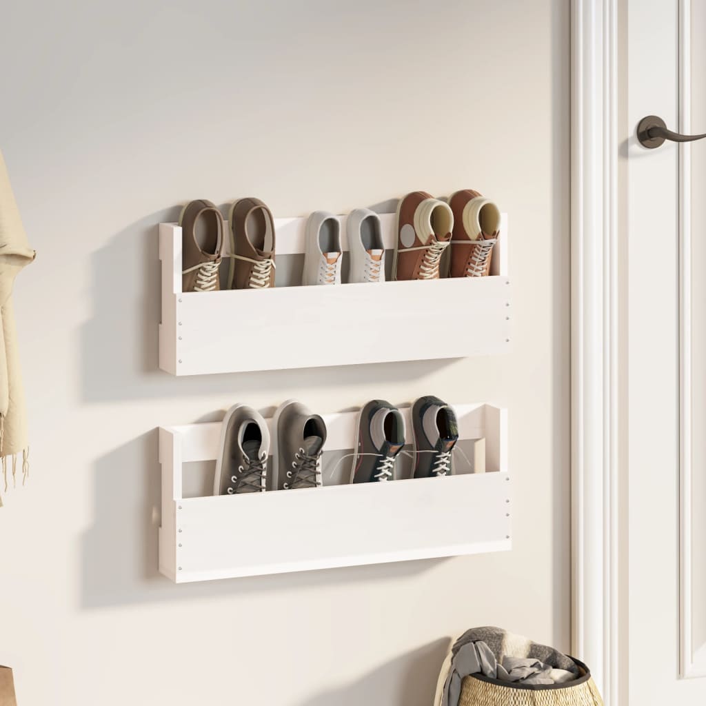 Półki na buty ścienne 2 szt. Białe 59x9x23 cm Drewno sosnowe