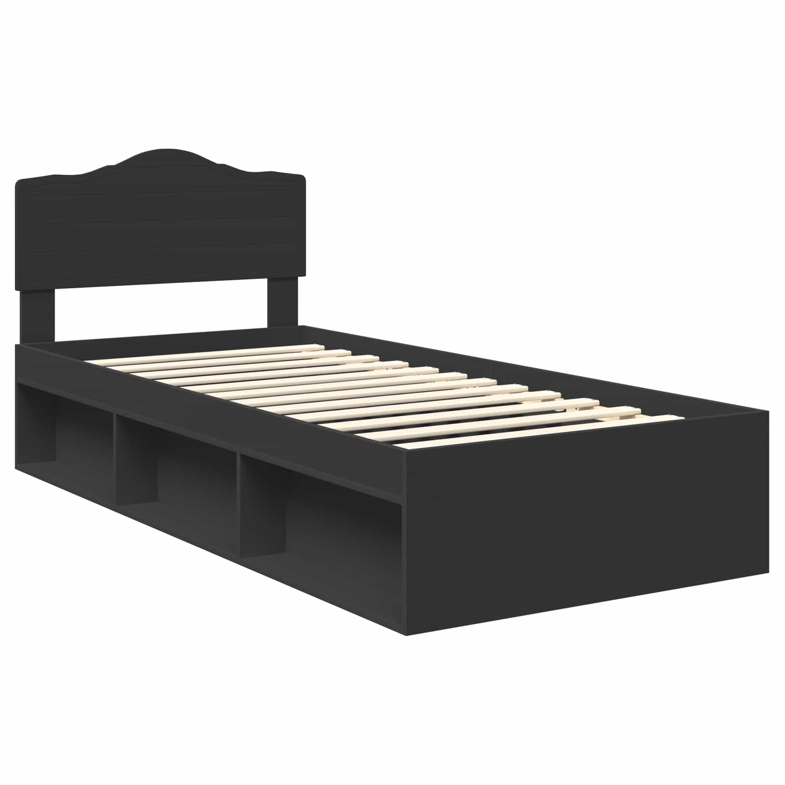 Cadre de lit chêne noir en pin massif pour la chambre, 75 × 190 cm - 4