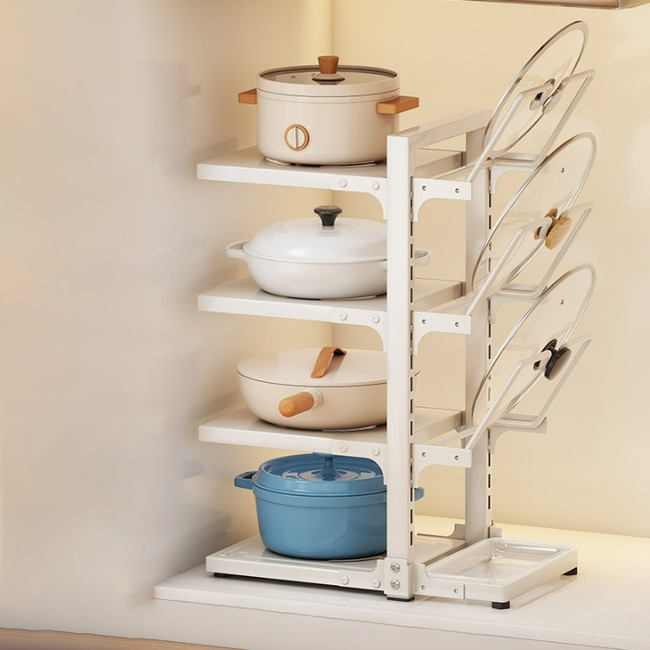Półka kuchenna, stojak na garnki z wieloma poziomami, 4-poziomowy pojemnik na przybory kuchenne, biały, 37*22,6*53 cm