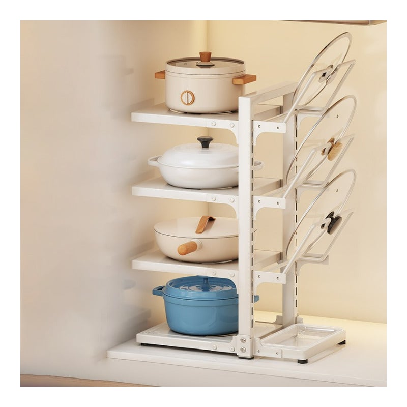 Półka kuchenna, stojak na garnki z wieloma poziomami, 4-poziomowy pojemnik na przybory kuchenne, biały, 37*22,6*53 cm