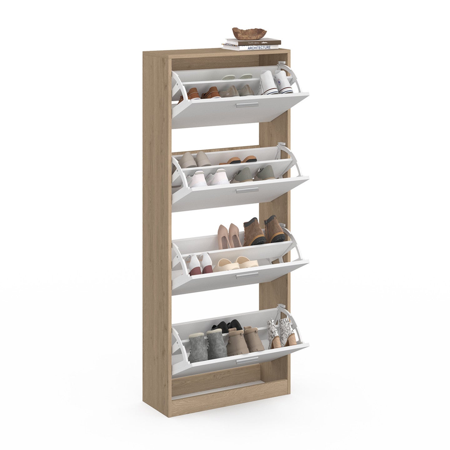 Meuble à chaussures 24 paires KLARK imitation hêtre 4 portes blanches - 4