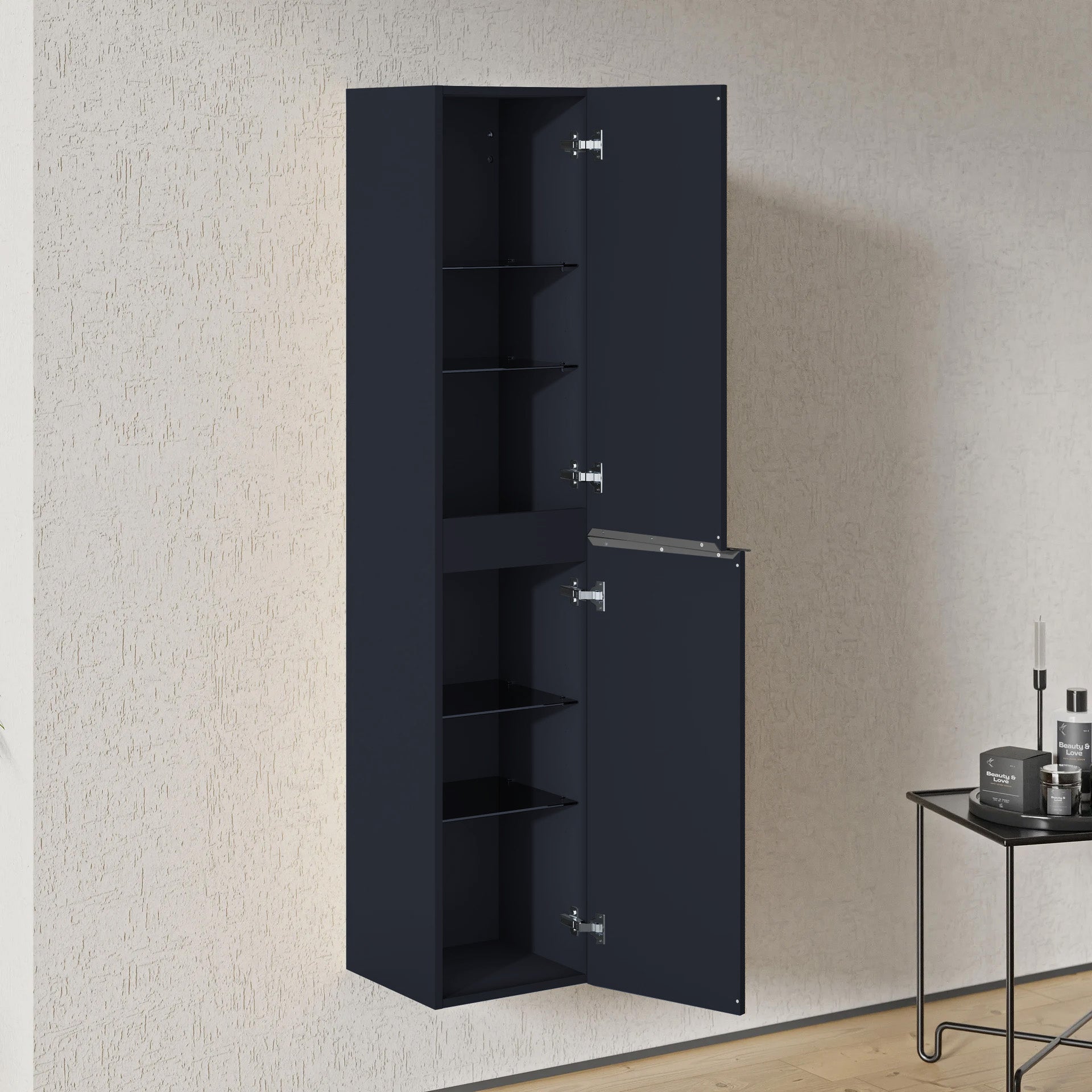 BERNSTEIN - Mobiletto pensile Colonna portaoggetti 35x170x35cm (LxAxP) Blu notte opaco Maniglia in metallo antracite, garanzia 5 anni - LAVOA - 3