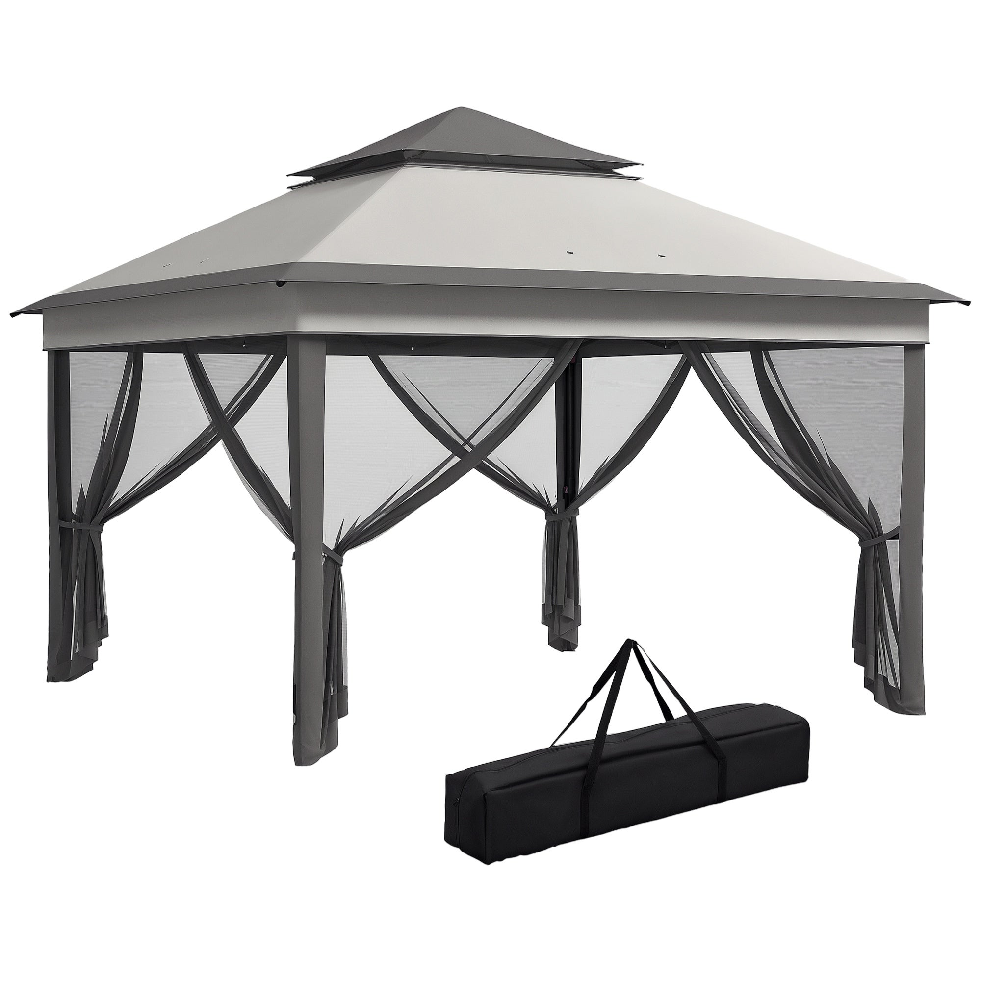 Carpa plegable 3,26x3,26m doble techo protección uv30+ gris