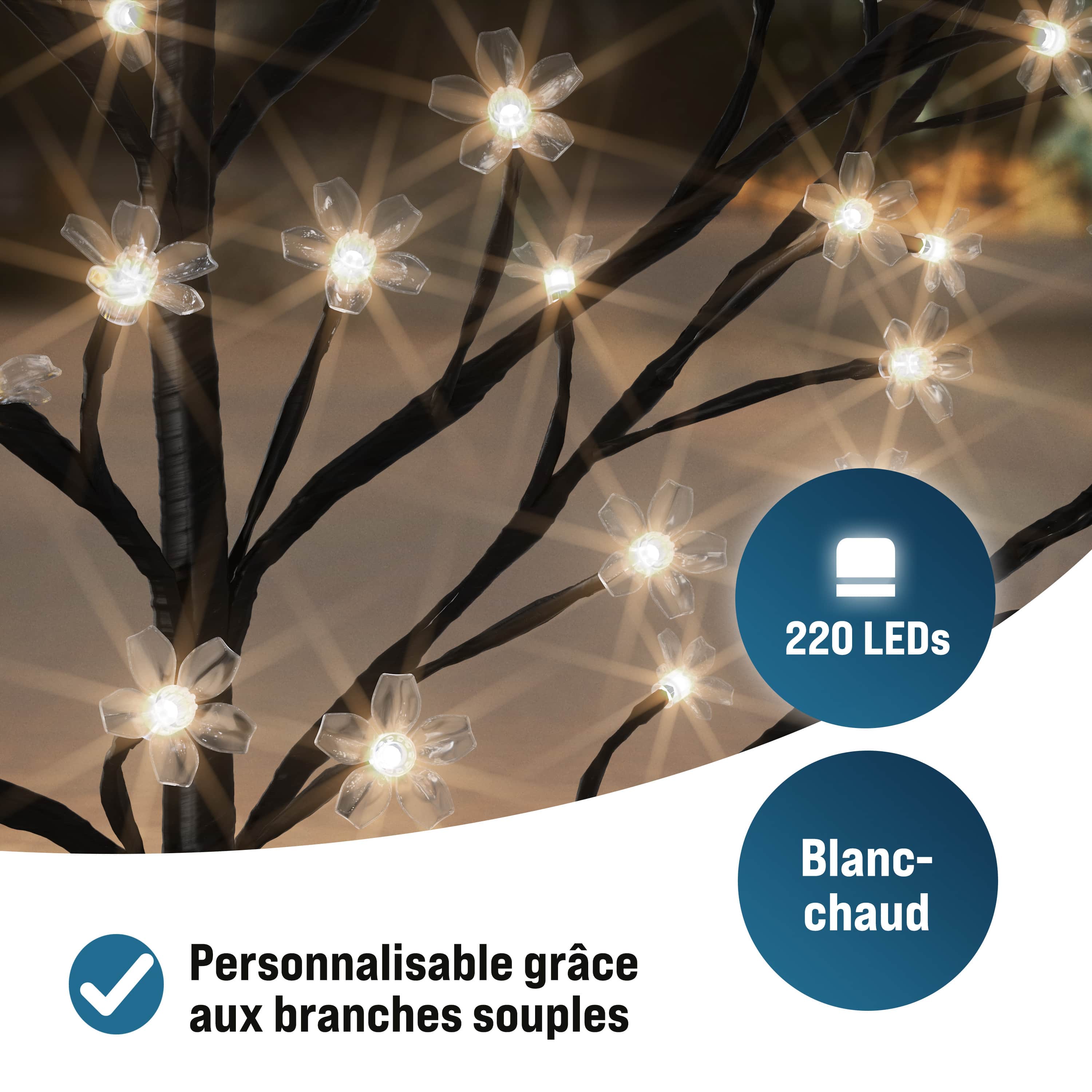 MONZANA® Arbre lumineux 220 LED 220 cm minuterie 8 modes de lumière résistant aux intempéries décoration Noël cerisier - 3