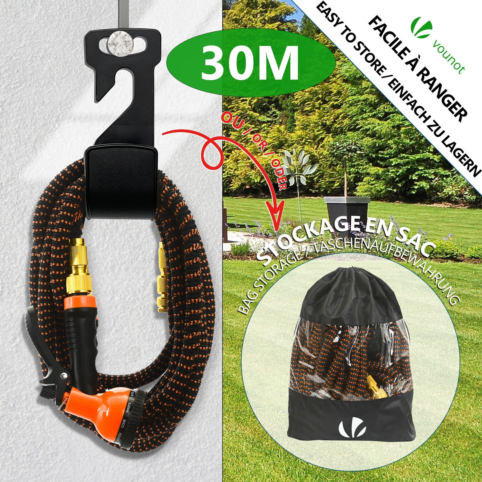 Tuyau d'arrosage extensible renforcé 30m orange - 10 modes - raccord et sac de rangement inclus - flexible, anti-fuite - VOUNOT® - 5