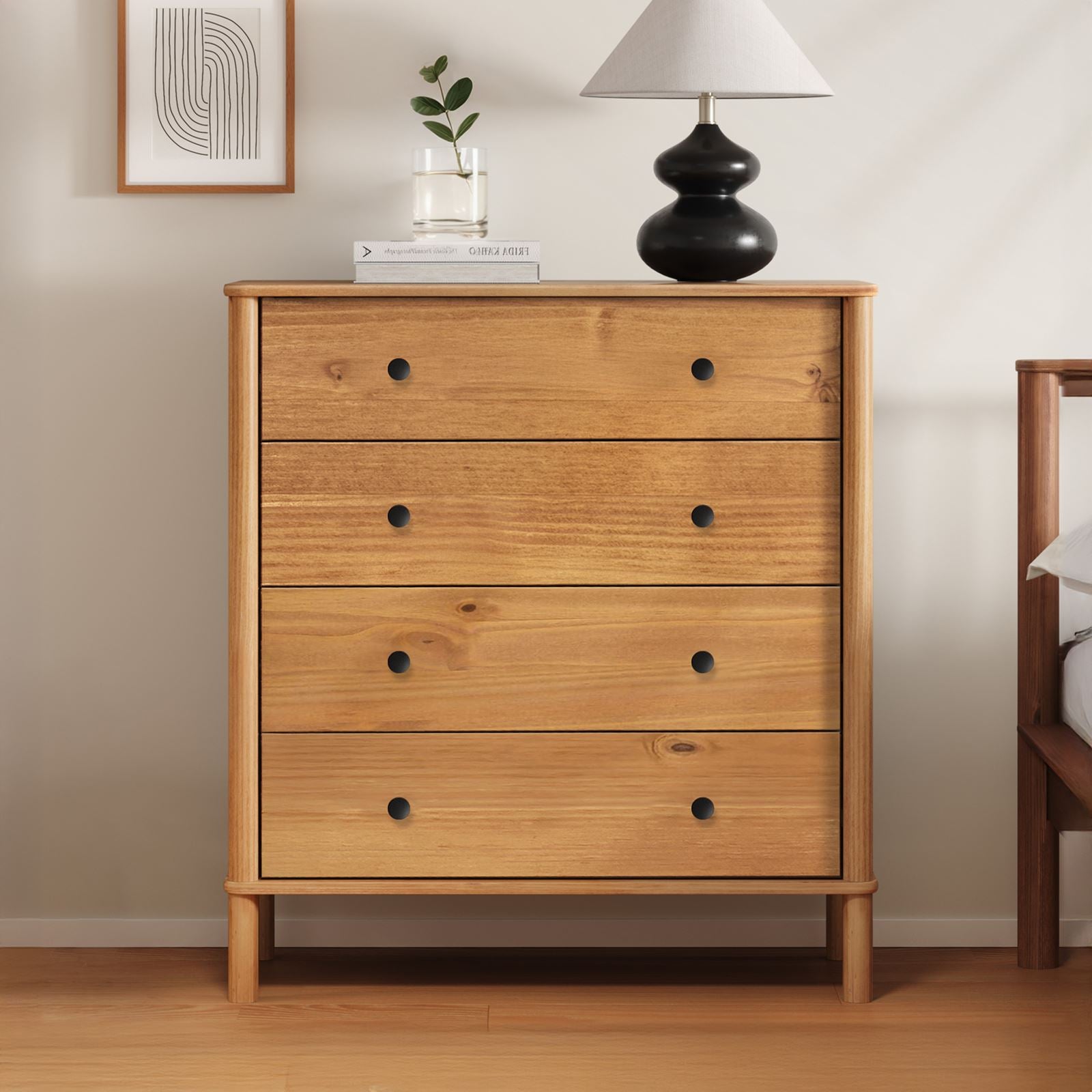 Commode APOANA 4 tiroirs en bois massif - Coloris chêne - 4