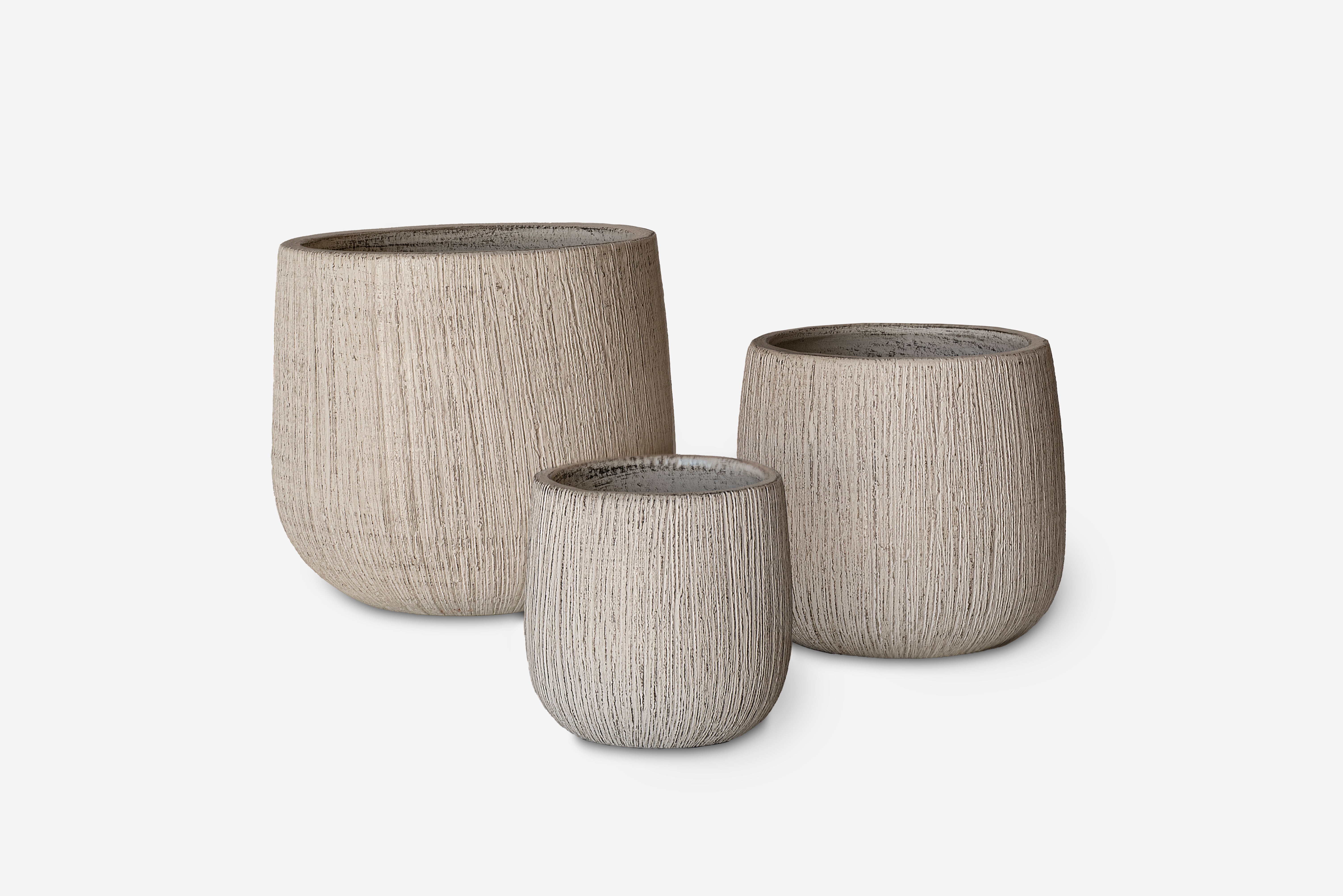 ZESTAW 3 OKRĄGŁYCH CERAMICZNYCH DONICZKÓW W KOLORZE KREMOWYM