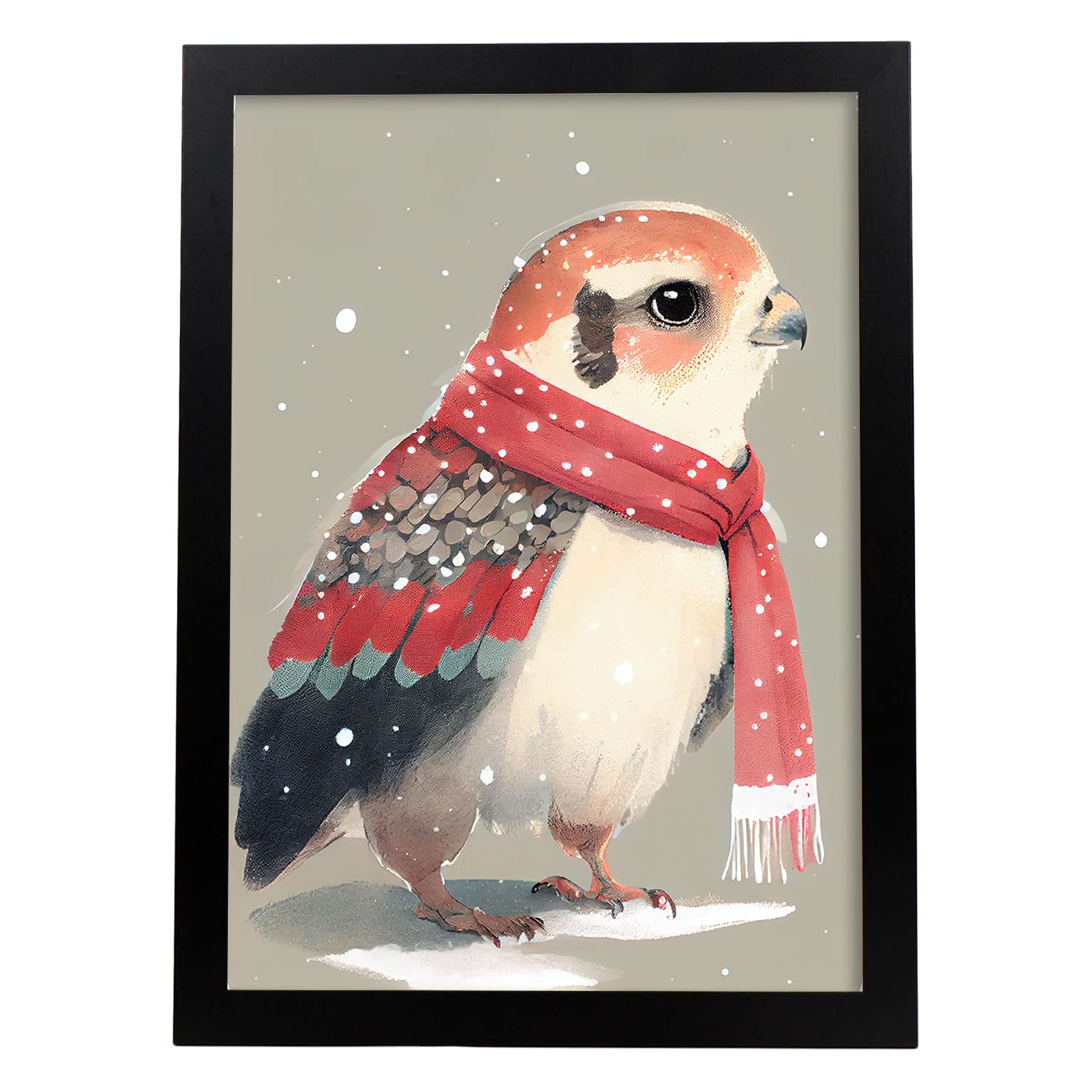 Nacnic poster de halcón en estilo acuarela ilustraciones infantiles a todo color de animalitos bebé con ropa roja a3 marco negro
