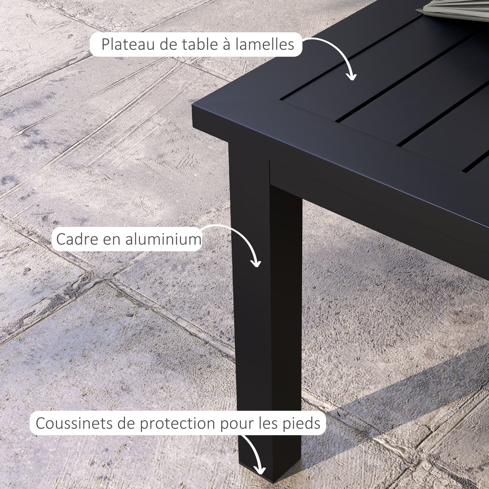 Table basse de jardin ovale en Aluminium Noir 3 places - 6
