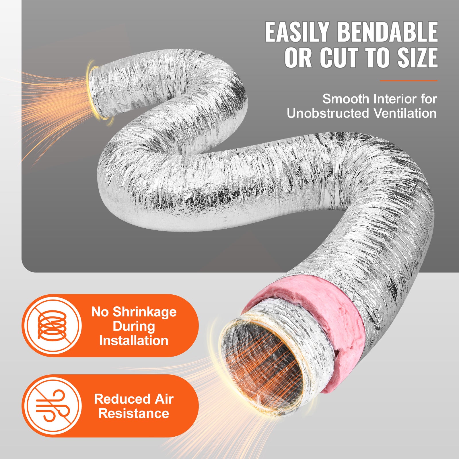 Tuyau d'aération de sécheuse 203,2 mm, conduit flexible isolé 7,62 m avec 2 colliers, protection à trois couches R-6.0, pour ventilation SucceBuy - 6