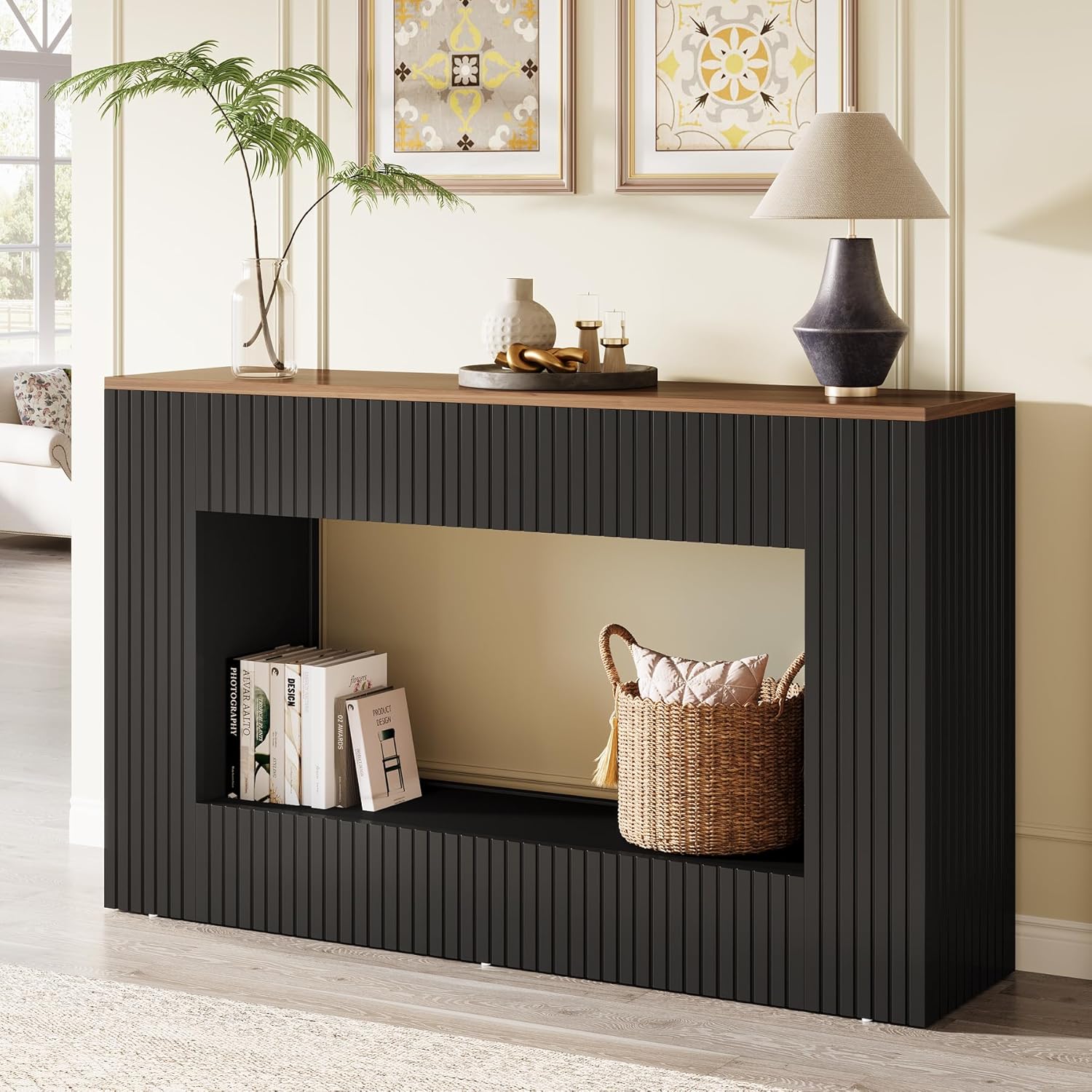 Konsola Tribesigns Long 140 cm – nowoczesny design z miejscem do przechowywania,dealna do przedpokoju lub za sofę, kolor czarny