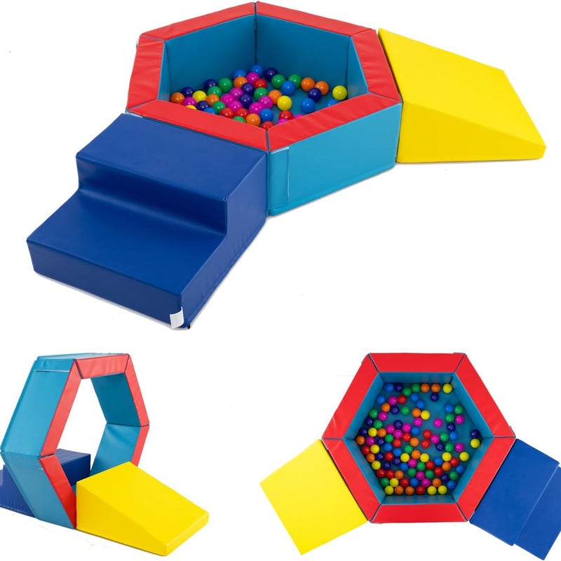 Tor Przeszkód dla Niemowląt z Basenem z Piłeczkami i 100 Kolorowymi Piłeczkami, Moduł Motoryczny z Pianki, Wodoodporny Pokrowiec i Gruba Wyściółka