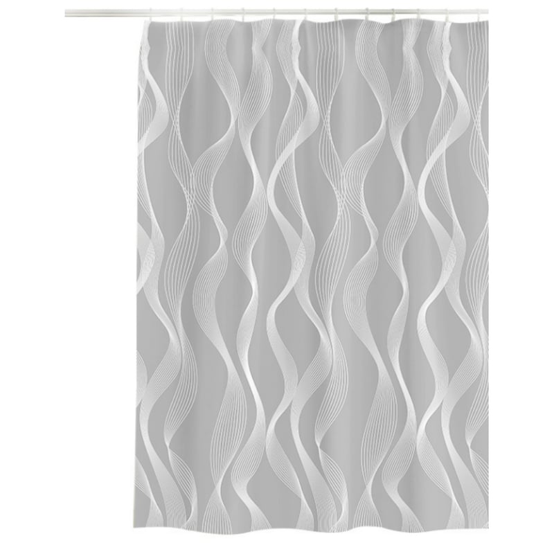 Wodoodporna zasłona prysznicowa z plastikowymi haczykami, 150 x 180 cm, kolor szary (wzór zakrzywiony)